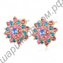 Серьги Colorful Eight Petals Flowers Stud Earrings Austrian Crystal Fashion Jewelry