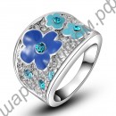 Кольцо Fashion Elegant 18K Real Gold Plated SWA ELEMENTS Austrian Crystal Blue Plum Blossom Flower